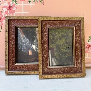 Red Gold Ornate Floral Picture Wall Wooden Frame Photo Boho Eclectic 4 X 6